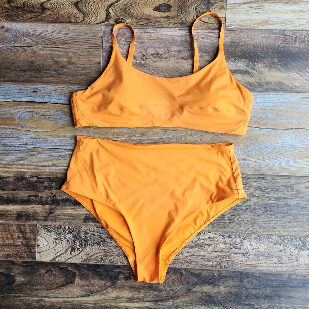 Everlane Renew 2 Piece The Scoop Neck High-Waist Bikini Swimsuit Orange Sz.L